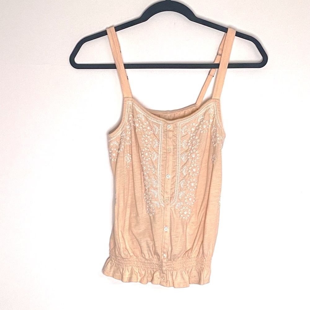 American Eagle Outfitters Embroidered Peach Tank Top